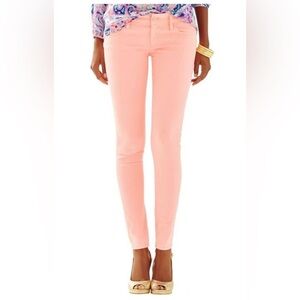 Lilly Pulitzer Worth Skinny Cheeky Melon Peach SATEEN Jean Pants Size 00